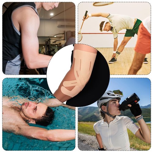 20 Count Pre-Cut Kinesiology Tape for Elbow, Precut Muscle Tapes Strips for Elbow Waterproof Breathable Hypoallergenic Latex-Free, Elastic Cotton Sports Athletic Tapes for Elbow Pain Relief & Support