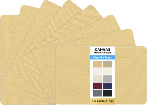 KING MOUNTAIN Canvas Repair Patch - 5x8 Inch Self-Adhesive Waterproof Fabric Patches (8 Pcs, Beige)