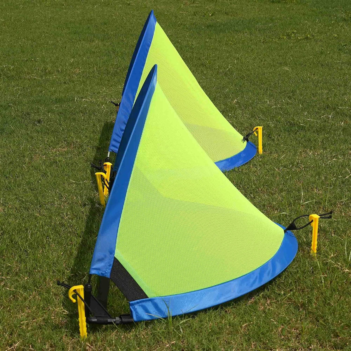 Poray Soccer Goal Set - Portable 210D Oxford Soccer Nets with 8 Field Marker Cones & Extra Stakes | Ideal for Kids' Backyard Training