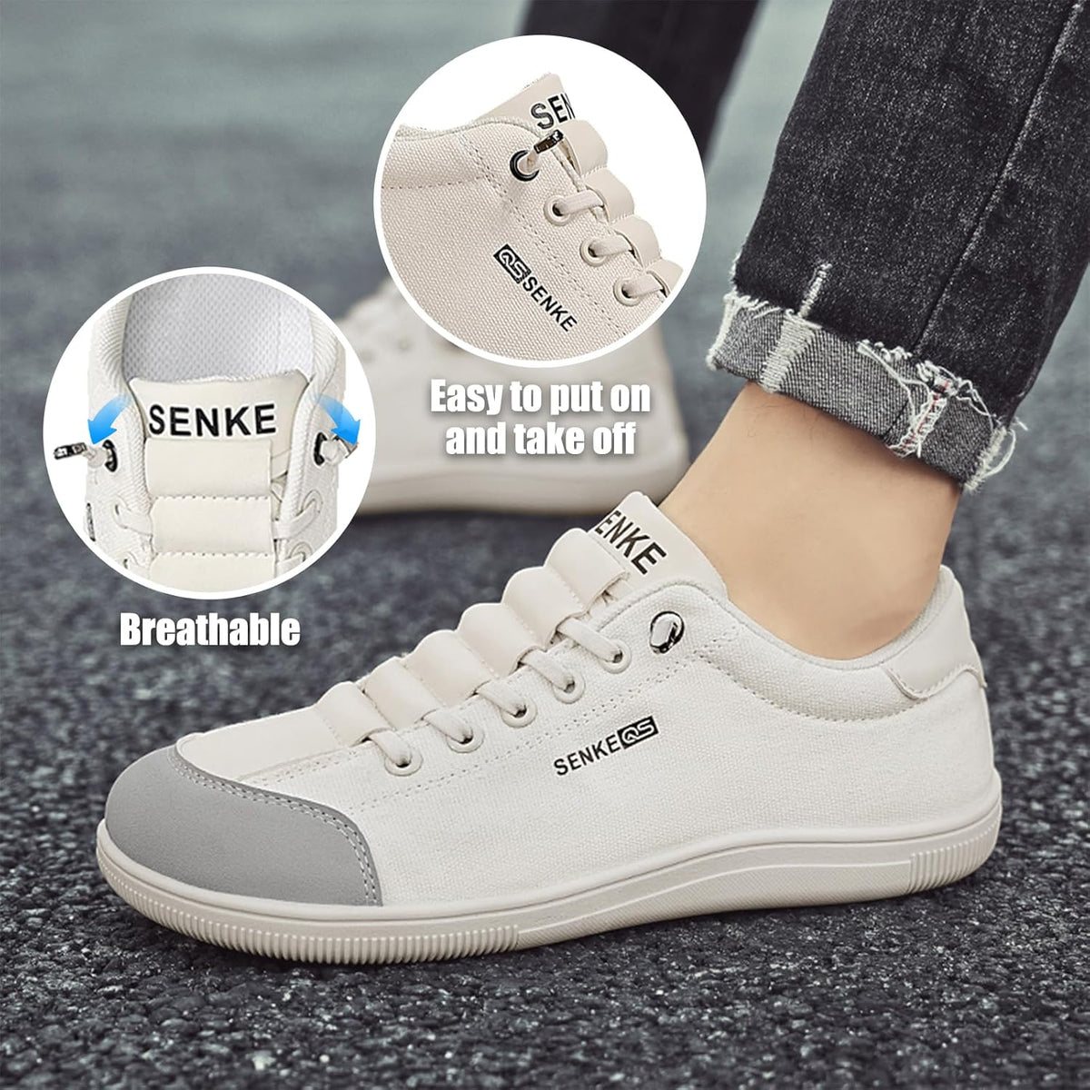 Skiennix Women's Wide Toe Box Shoes - Comfortable Barefoot Slip-On Loafers with Arch Support | Zero Drop Canvas Leather