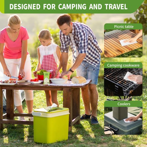 Creatyi 4 Pack Dish Wipes Camping Dish Wipes Travel Dish Soap Camp Kitchen Wipes Portable Cleaning of Plates, Bowls, Tableware and Ktchenware for Travel Camping (40 PCS)