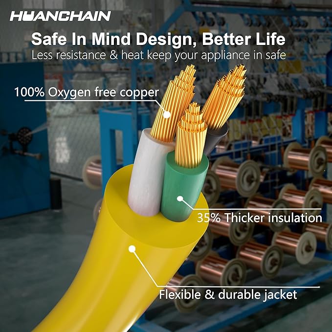 HUANCHAIN 150 ft 14/3 Gauge Heavy Duty Outdoor Extension Cord Waterproof with Lighted, Flexible Cold Weather 3 Prong Electric Cord Outside, 13A 1625W 125V 14AWG SJTW, Yellow, ETL Listed