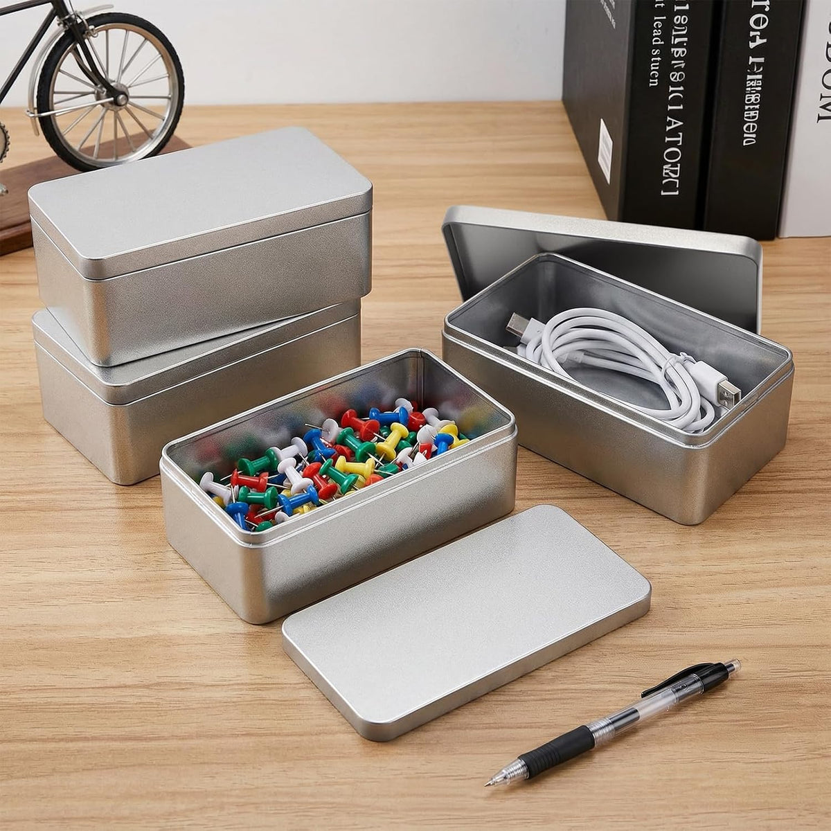 Okllen 8 Pack Silver Rectangular Tin Box, 7 x 3.9 x 2.4 inch Empty Metal Tin Containers with Lids, for Jewelry, Car Keys, Candy, Crafts, Gift &amp; Home Storage
