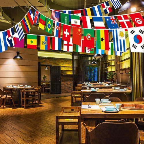 100 Countries String Flag Banner Set - 82Ft Durable Mini Polyester Flags for Parties & Events