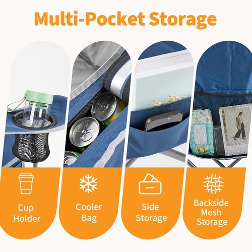 NEWBULIG Oversized Camping Chair - Heavy Duty 500 LBS Support | Portable Folding Design with Cup Holders & Cooler