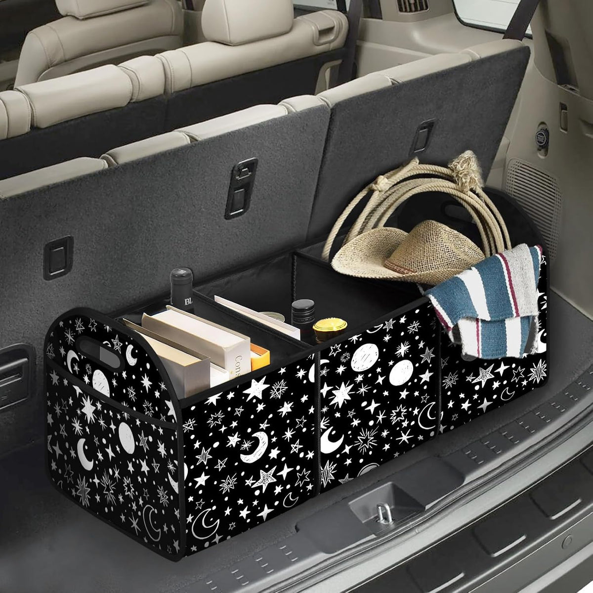 Moon Star 50L Waterproof Polyester Trunk Organizer Car Storage MultiCompartment Large Capacity Poket