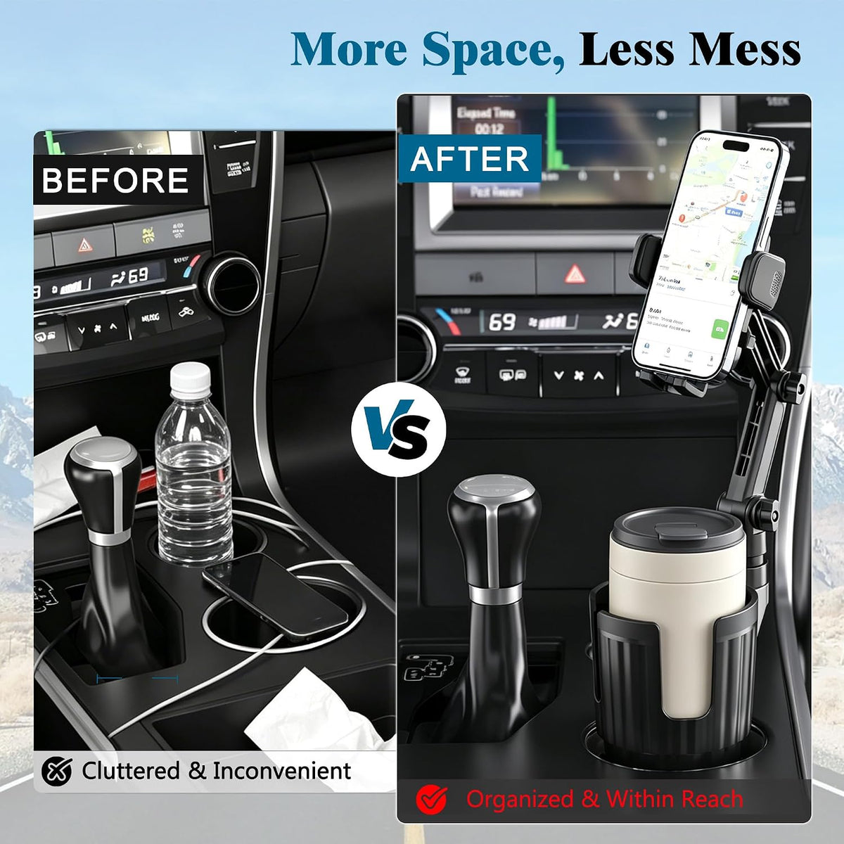 SAGRUILA 2-in-1 Cup Holder Phone Mount, Adjustable Phone Cup Holder for Car