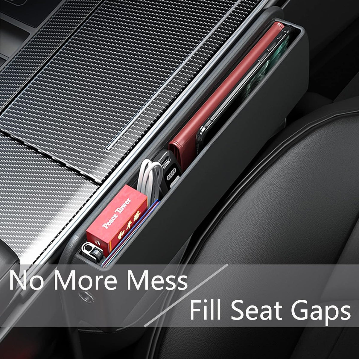 Car Seat Gap Filler Organizer,Premium PU Leather Storage Box No Slip Pad Compatible with Phone Key Wallet Phone Sunglasses Pockets Seat Catcher Holders Console Side Organizers Driver Side