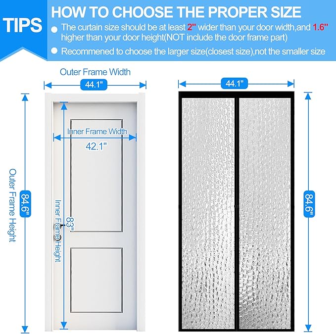 RELIANCER Magnetic Thermal Insulated Door Curtain,Waterproof EVA Door Cover,Fit Doors Size Up to 42"x83",Temperature Protection Insulated Doorway Curtain Partition,Patio Self-Closing Doors Net Screen