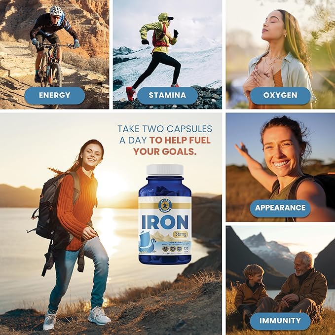 Vykee Nutrition Iron Supplement – 36mg Iron (as Bisglycinate) | High Absorption, Gentle On Stomachs | Vegan, Non-GMO | Supports Energy, Immune Health & Red Blood Cell Formation | 120 Capsules