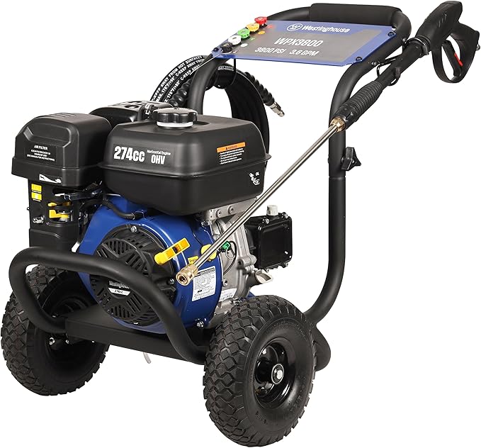Westinghouse WPX3800 Gas Pressure Washer, 3800 PSI and 3.6 GPM, Onboard Soap Tank, Spray Gun and Wand, 5 Nozzle Set, for Cars/Fences/Driveways/Homes/Patios/Furniture, Black