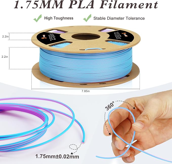 LOVOON Matte Tricolors PLA 3D Printer Filament Multi-Color Changing by Angle