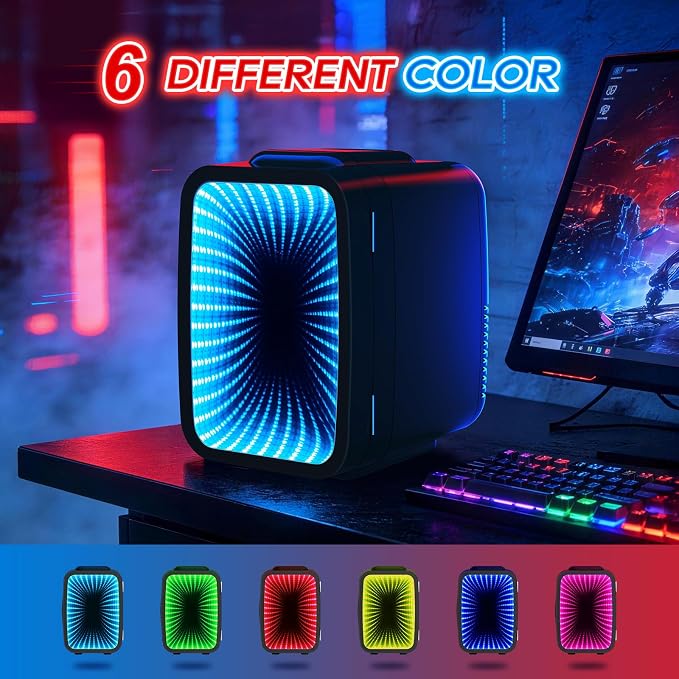 BEICHEN Mini Fridge, 4L/6 Can Small fridge with Dimmable Gaming Light | Cooler and Warmer，Portable Personal Fridge,LED lights Perfect for Gaming Experience,12v AC/DC for home and car,ultra-quiet