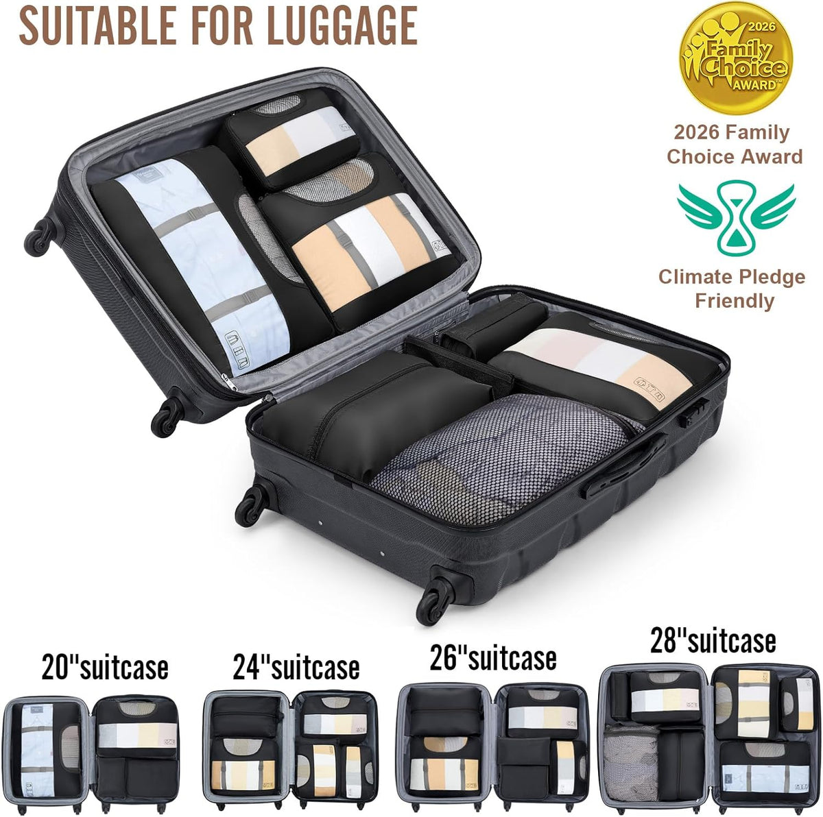 Veken Packing Cubes Set - Travel Organizer Bags with Laundry Bag & Passport Holder | 4 Sizes for Suitcase