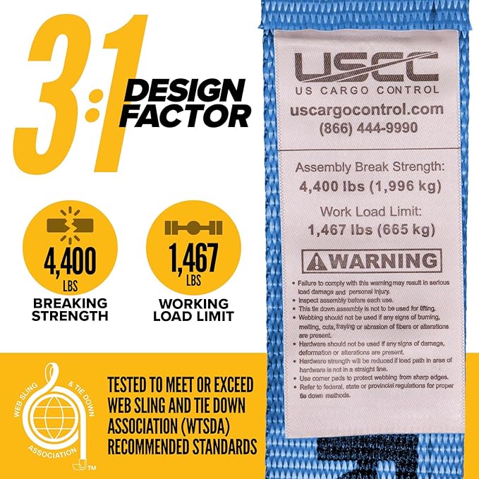 US Cargo Control Double-Fitted E Track Straps 2" x 20' (20-Pack), 4,400 LBS Break Strength, Blue Heavy Duty E Track Ratchet Straps with 3 Spring E-Fittings, Versatile 2-in-1 Logistic Tiedowns