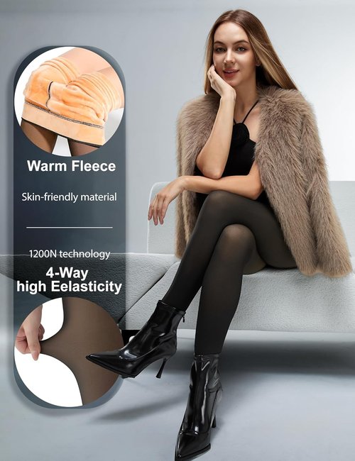 KBVOT Fleece Lined Tights - Warm & Sheer Thermal Leggings for Women | Perfect for Winter Dresses