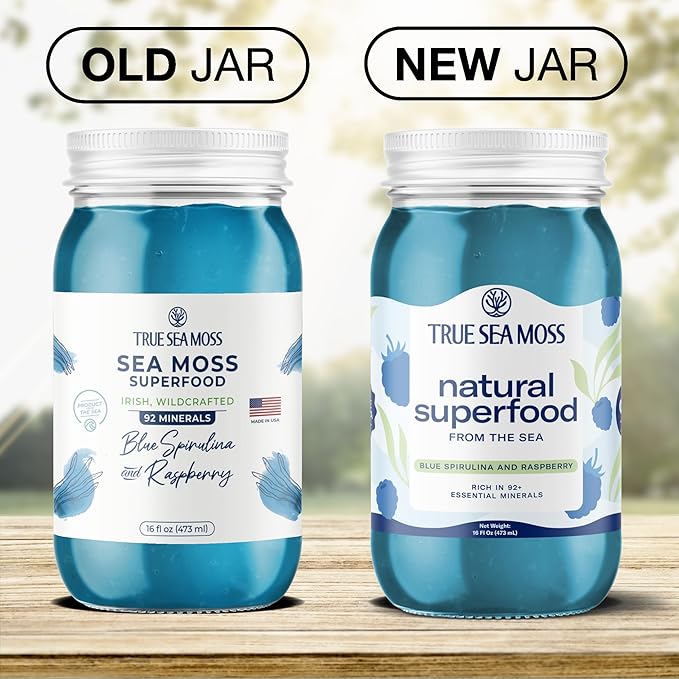 TrueSeaMoss Sea Moss Gel – Made in USA – Wildcrafted Seamoss, Fresh Fruits & Sea Vegetables – Blue Spirulina, Pack of 2 (Labels may Vary)