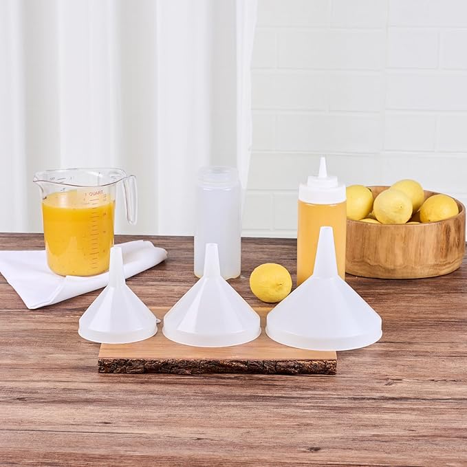Restaurantware-Met Lux Plastic Funnel Set, 1 Pouring Tool Set - Includes 8,12, and 16-oz Funnel, 3-piece Pouring Tools, Wide Spout, For Transferring Ingredients