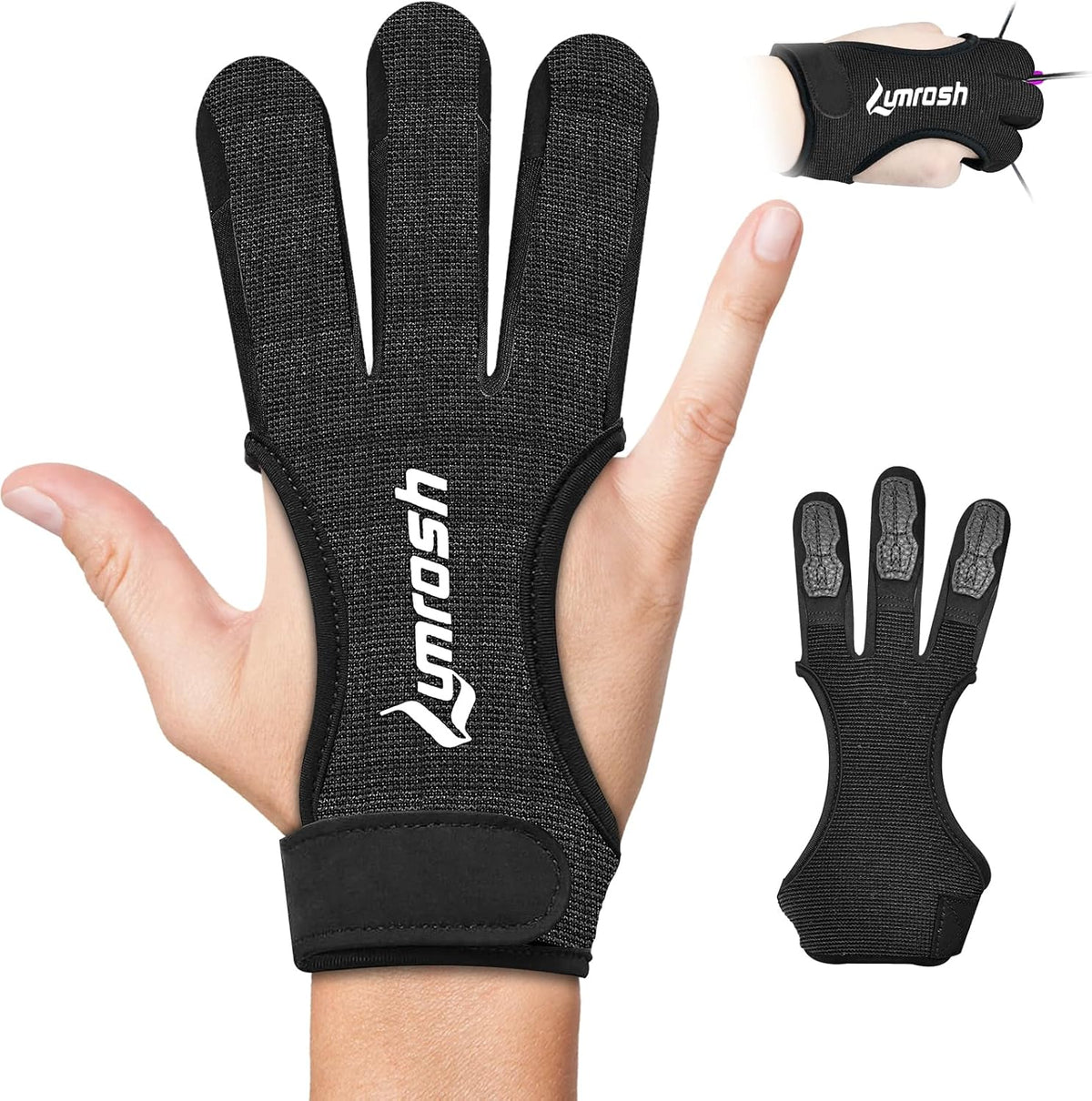 Skiennix Archery Gloves - 3 Finger Cowhide Shooting Gear for Men, Women & Kids | Black, Large