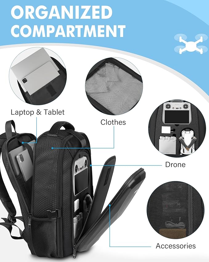 PEKREWS Mini 4 Pro Case, Mini 3/4 Pro Waterproof Hard Carrying Case, Large