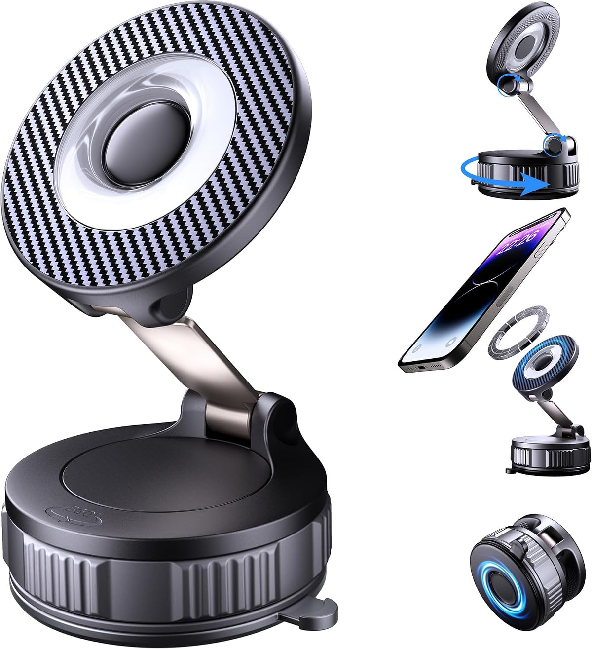 NKNZLY Vacuum Magnetic Car Phone Holder, 360° Adjustable MagSafe Car Mount