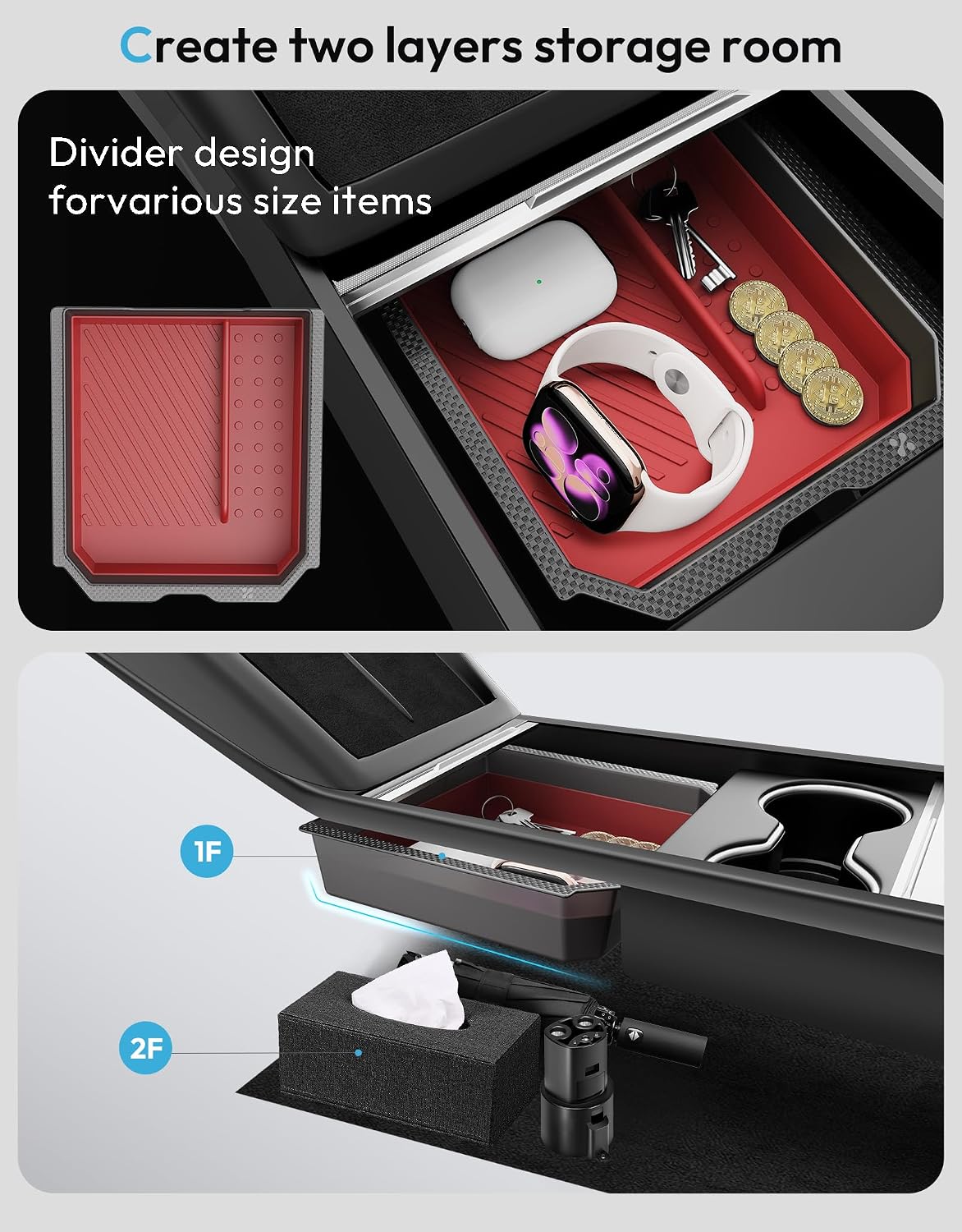 Center Console Organizer Tray for Tesla Model Y Accessories 2026-2025