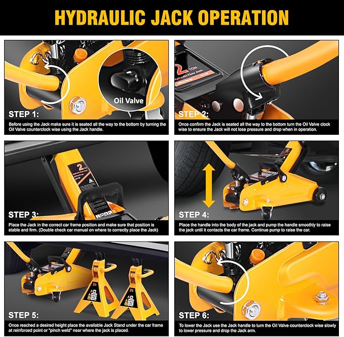 DNA Motoring 2 Ton Car Jack and Stands Kit 2T(4000 lbs) Capacity Low Profile Hydraulic Trolley Service/Floor Jack with 2 Ratchet Stands Combo for Home Garage Shop, Orange, TOOLS-00476-OG
