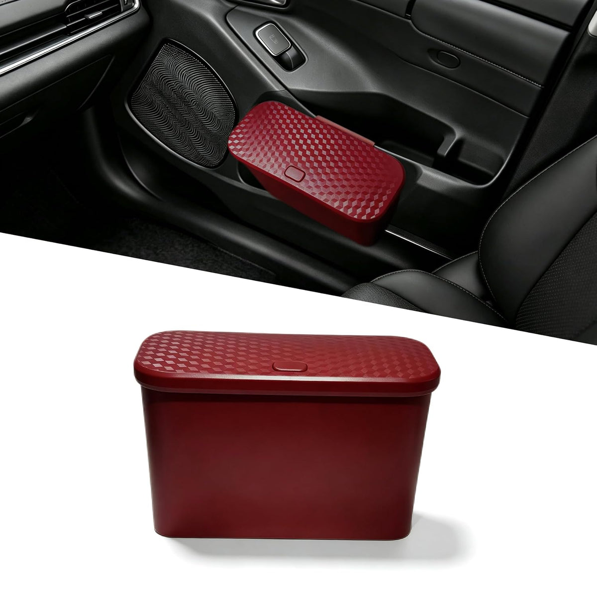 Mini Car Trash Can with Lid,Black ABS Hanging Bin for Door and Seat Back
