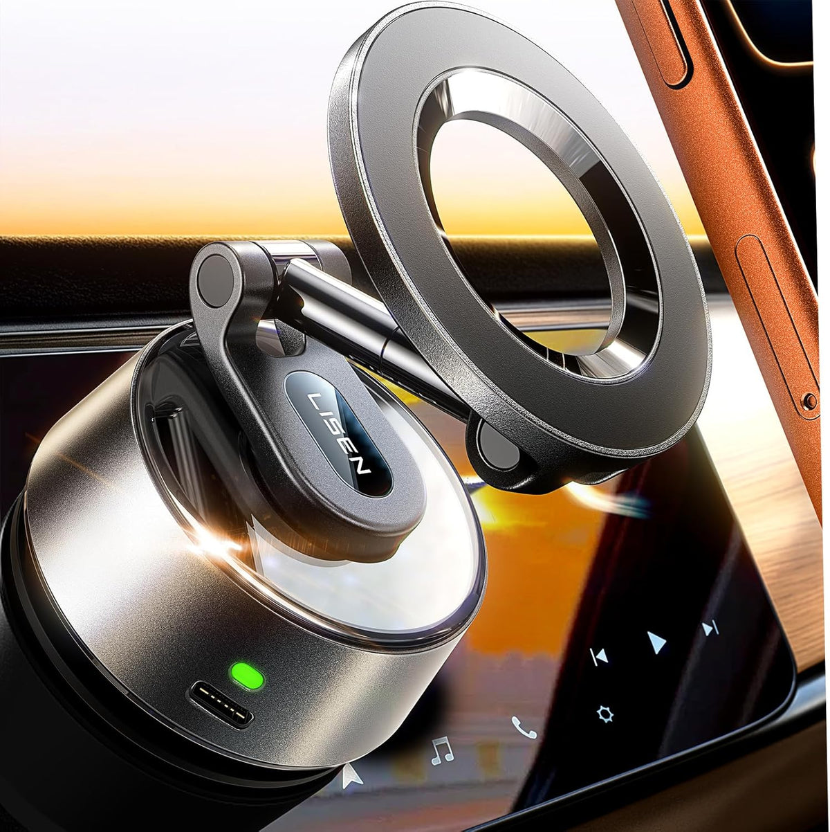 LISEN Suction Phone Mount for Car【Leaves No Residue】, 360 Adjustable Magnetic Phone Holder for Car Dashboard Universal Magsafe Accessories for iPhone 17 Pro Max Air 16 15 14 13 12