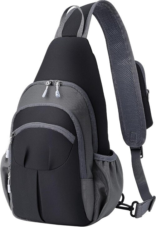 AGPTEK Lightweight Sling Bag - Compact Crossbody Daypack with Water Bottle Holder | Grey EDC Bag for Outdoor Travel