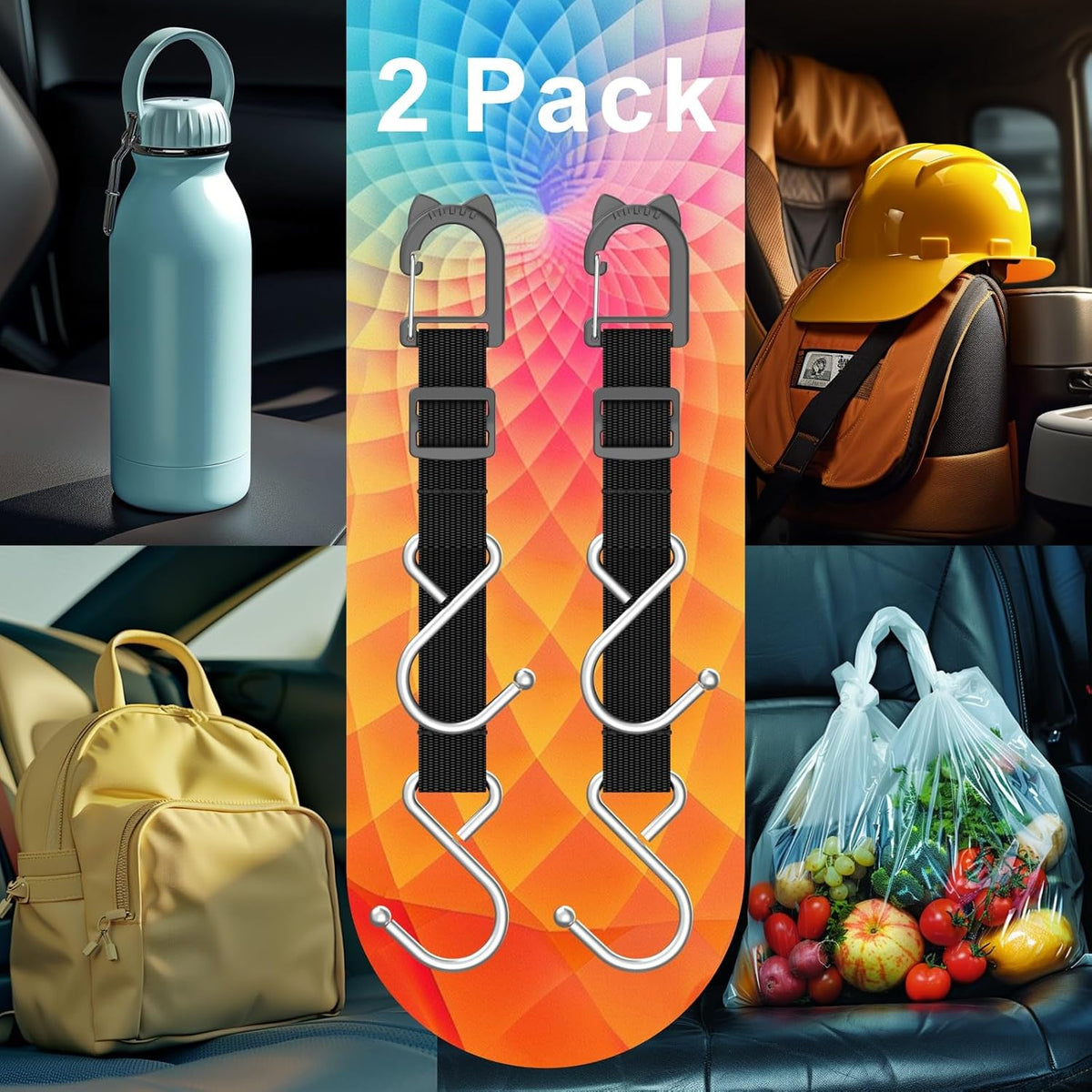 Car Seat Headrest Hooks, 2 Packs