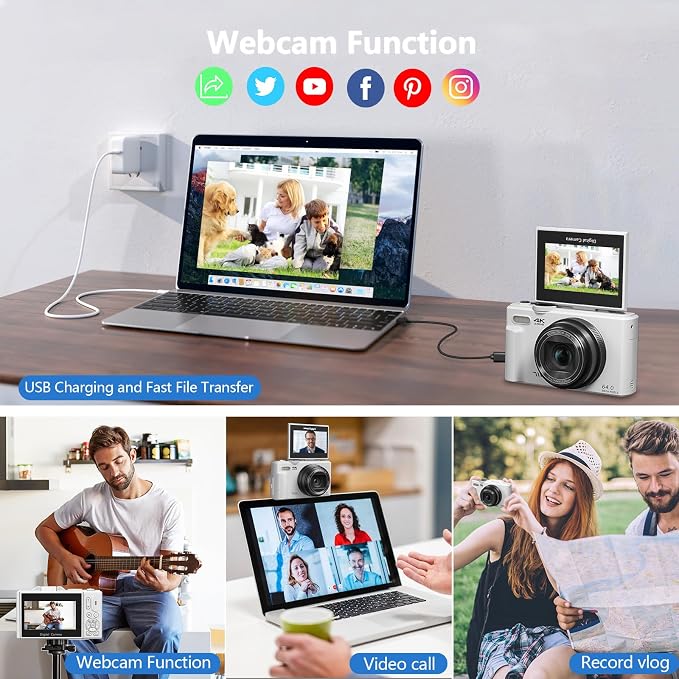 Digital Camera for Photography, 4K Vlogging Camera for YouTube 3" 180° Flip