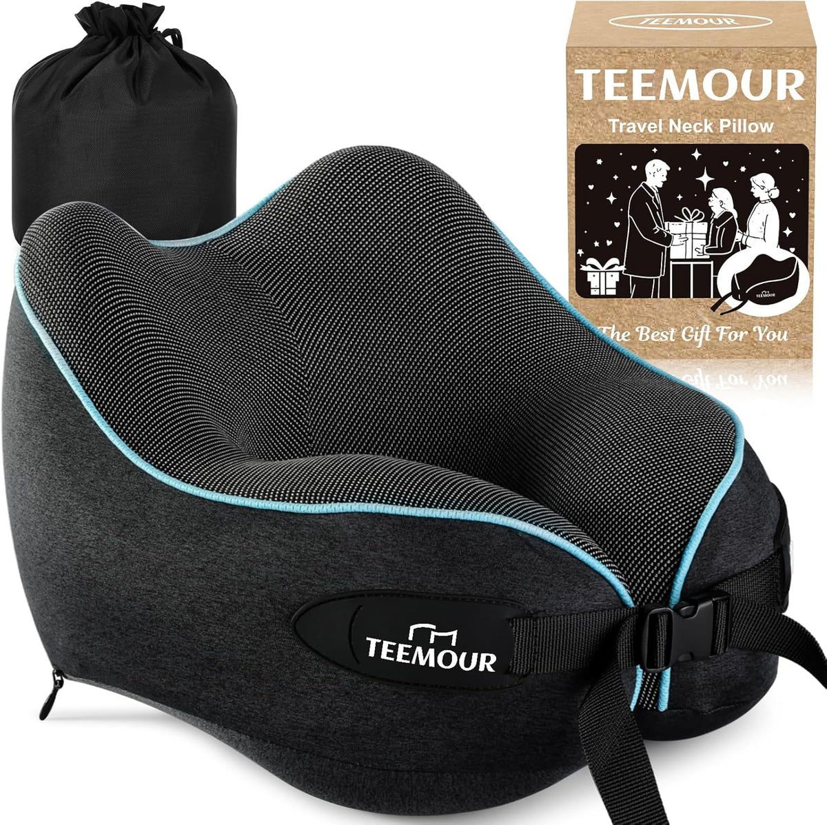 Teemour Neck Pillow for Traveling, Travel Neck Pillow for Airplane Travel Essentials Memory Foam Travel Pillow for Flight with 360° Support Portable, Design for Airplane, Car & Office