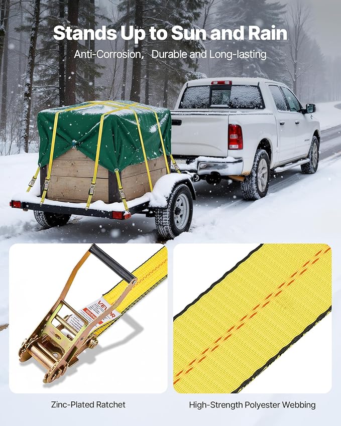 VEVOR Ratchet Straps, 2 in x 30 ft, Heavy Duty Tie Down Straps with Double J Hook, 10,000 lbs Break Strength, Tie Down Ratcheting for Moving, Trailers, Motorcycles, Kayaks, Car Roof, 10 Pack