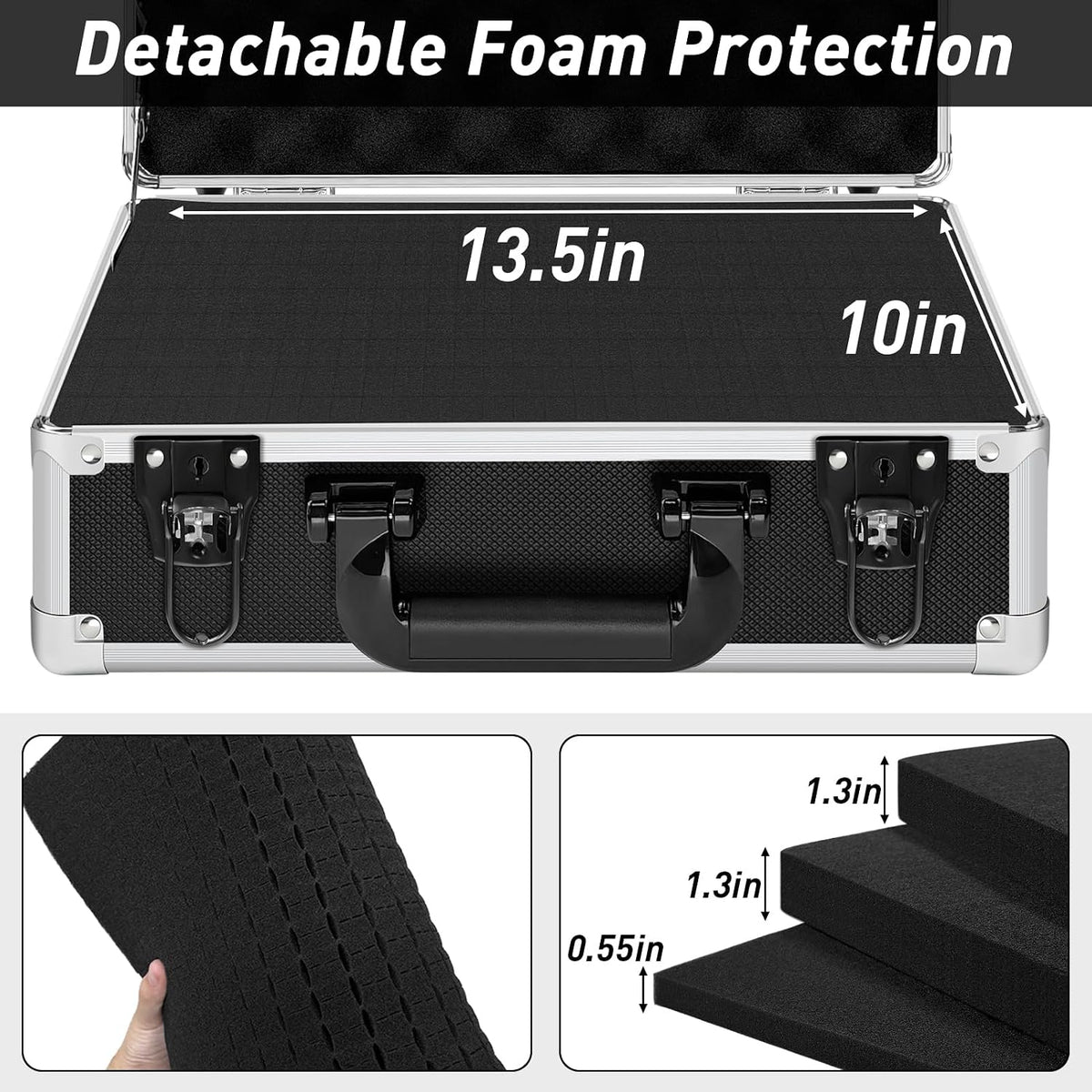 Fukumi 14 Inch Aluminum Hard Case with Customizable Foam – Heavy-Duty Protective Carrying Case for Wireless Microphone Systems, Camera Gear, and Electronics – Black