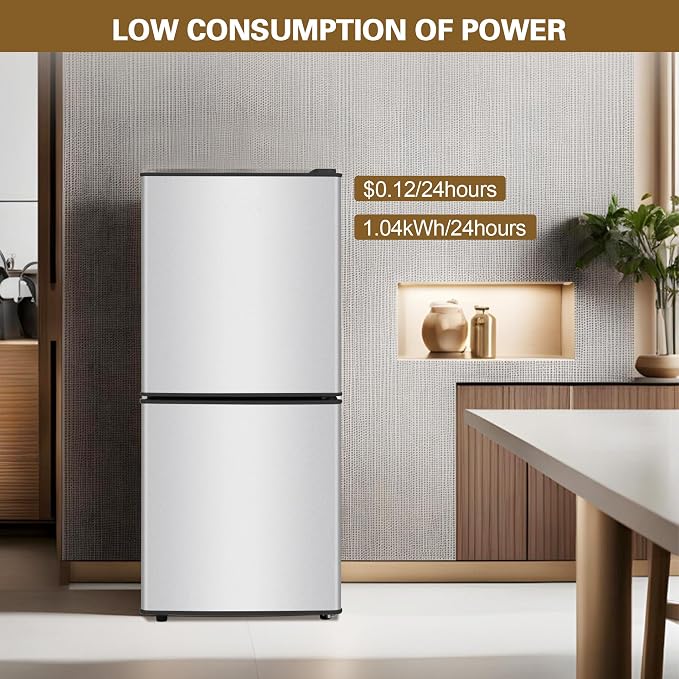 4.2 Cu. Ft. Mini Fridge with Freezer, Small Refrigerator Silver | with 7-Level Adjustable Thermostat, Mini Refrigerator Compact Fridge and Freezer for Dorm, Office, Apartment, College, RV