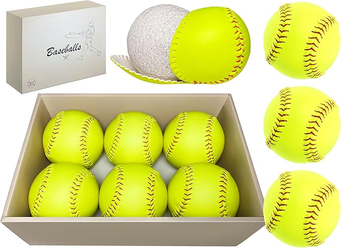 Sports Practice Softballs - 12-Inch Official Size and Weight Slowpitch Softball, Unmarked & Leather Covered Training Ball for Games, Practice and Training