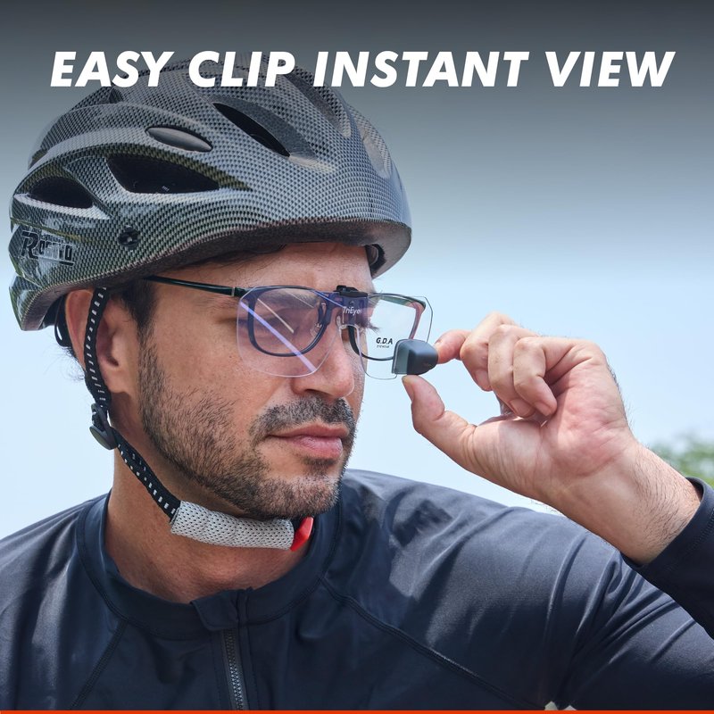 TriEye View Clip On Sunglasses with Rear View Mirror – Clip On Sunglasses Over Prescription Glasses, Flip Up Cycling Eyewear for Men & Women – Clear Lens, 145mm Fit