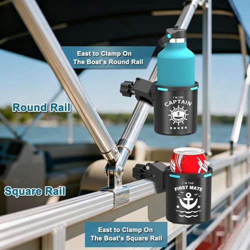 Marine Boat Rail Cup Holder - No Drill Installation for Bimini Top | Perfect Gift for Boat Lovers