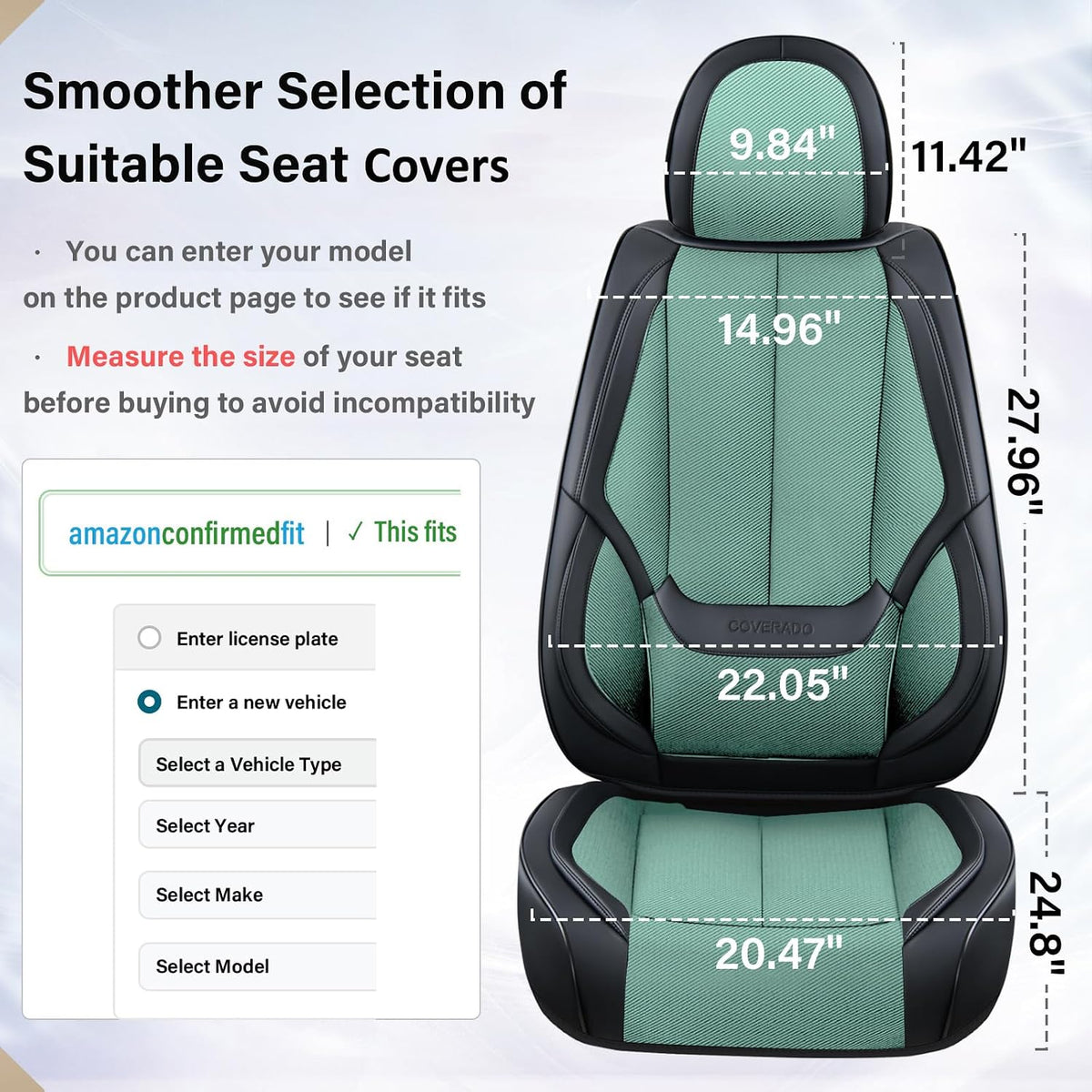 Coverado Seat Covers Full Set, Car Seat Covers Front Seat and Back Seat, Fabric&Leather Car Seat Protectors, Universal Seat Covers for Cars, Compatible with Most Cars, Green