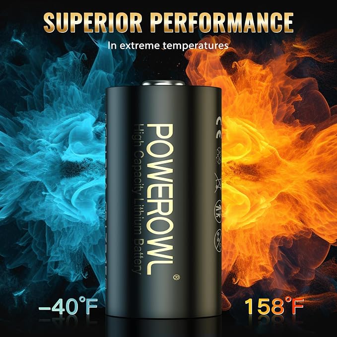 POWEROWL 123A 3V Lithium Battery 16 Count, High Capacity Cr123A 123 C123
