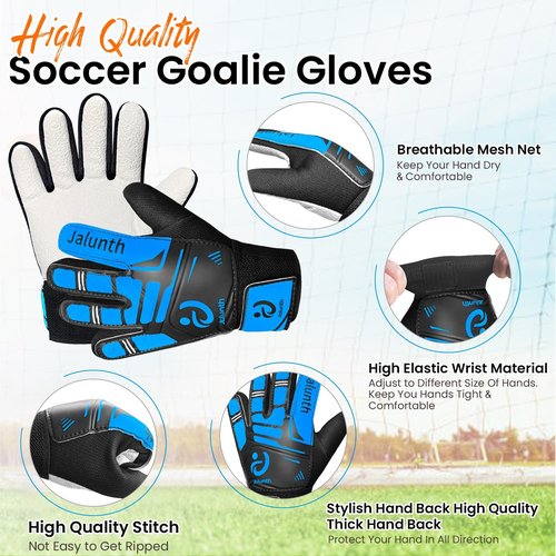 Jalunth Soccer Goalie Gloves - Youth Training Grip for Ages 4-14 | Anti-Skid Latex Palm