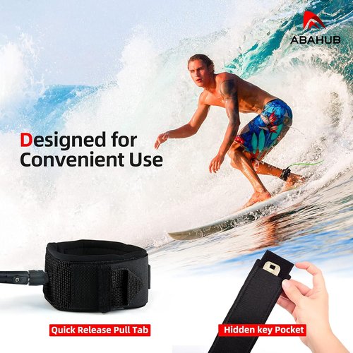 Abahub Premium Surfboard Leash - Durable 6/7/8/9/10 ft Legrope Strap for Shortboard & Longboard