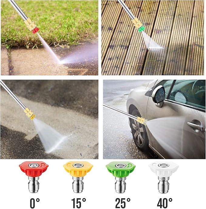 Pressure Washer Spray Nozzle Tips Multiple Degrees, 1/4 inch Quick Connector 4-Pcs