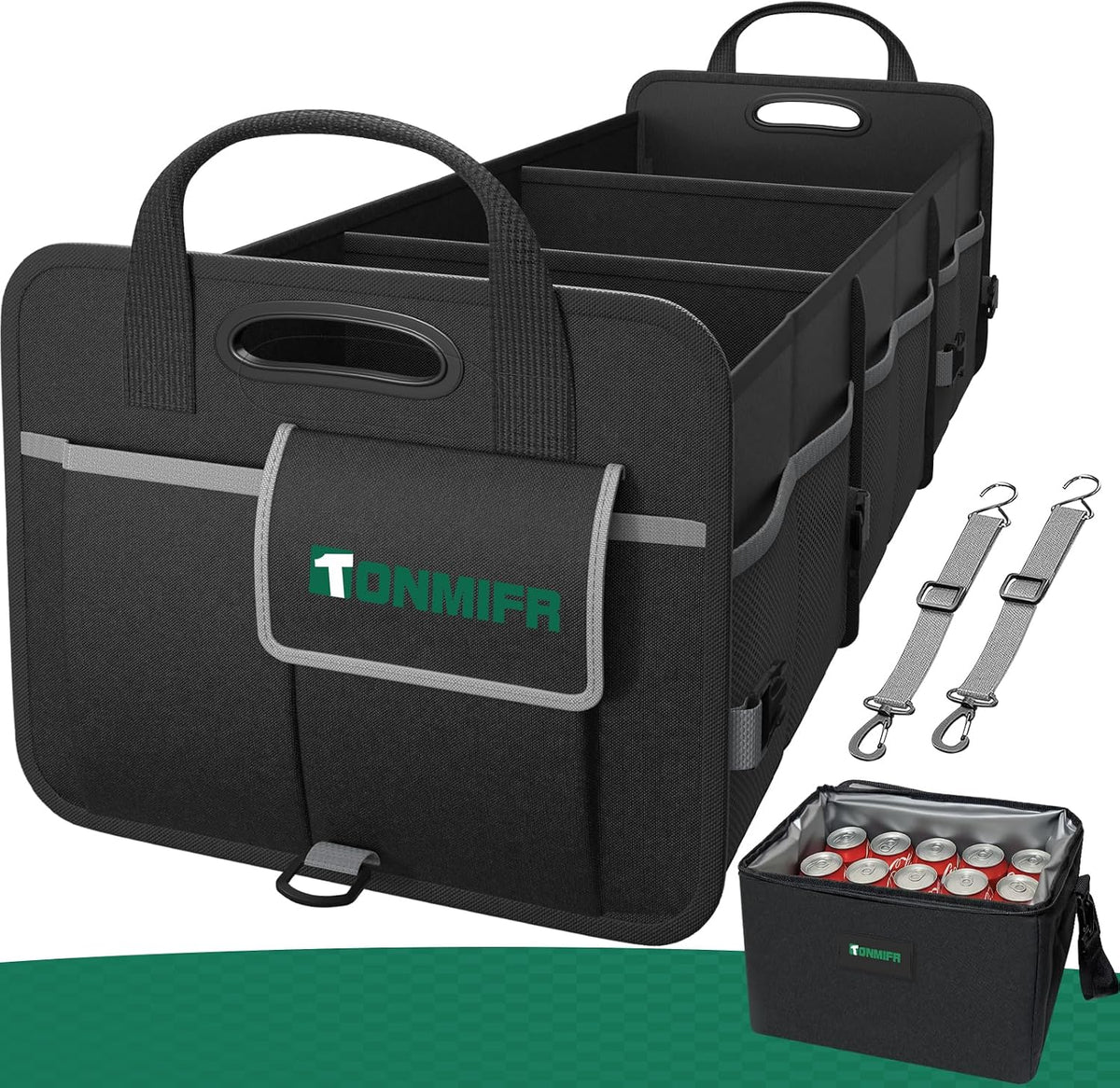 112L Large Capacity Car Trunk Organizer with 20L Insulated Fresh-Keeping Bag, Heavy-Duty 600D Waterproof Oxford Collapsible Storage for SUV, Sedan, Truck, 2 Securing Hooks & Reflective Strips