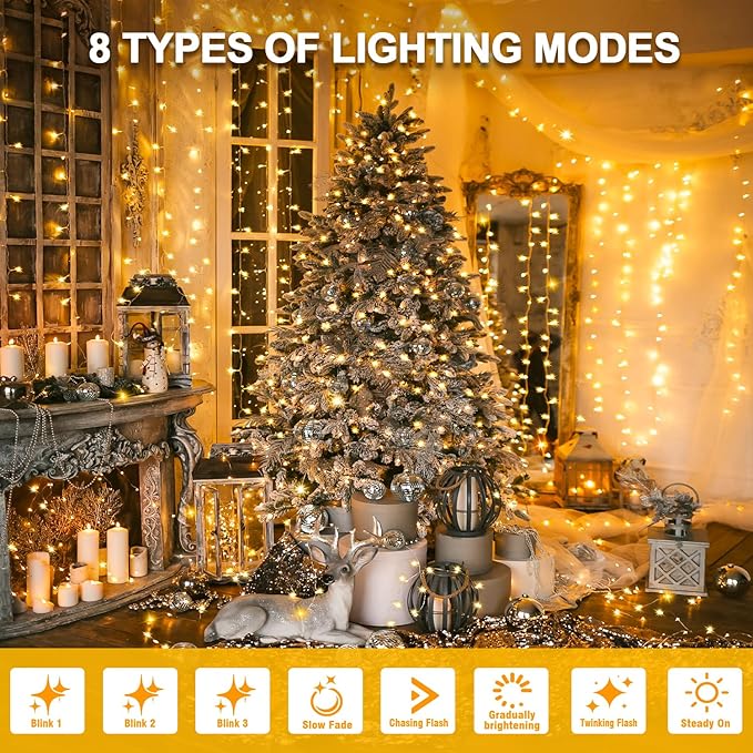 210 LEDs Warm White LED String Lights – 70FT Transparent Wire, Waterproof & Connectable Christmas Tree Lights for Indoor Outdoor Holiday Décor