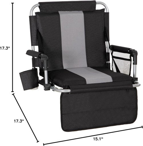 LET'S CAMP Folding Stadium Seat - Portable Bleacher Chair with Cup Holder & Mesh Bag | Comfortable Back Support