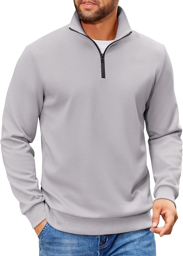 COOFANDY Mens Quarter Zip Pullover Sweatshirts Lightweight Long Sleeve Mock Neck Sweater Polo