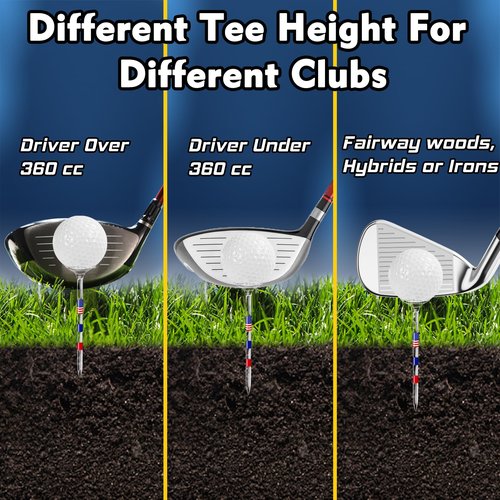 Kamitty Golf Tees Plastic, Unbreakable Golf Tee 3 1/4" Pack of 50/80 with Big Cup & 8 Prongs, Reduces Friction & Side Spin, Multiple Colors Long Golf Tees Bulk, American USA Flag (USA Flag 50 Pack)