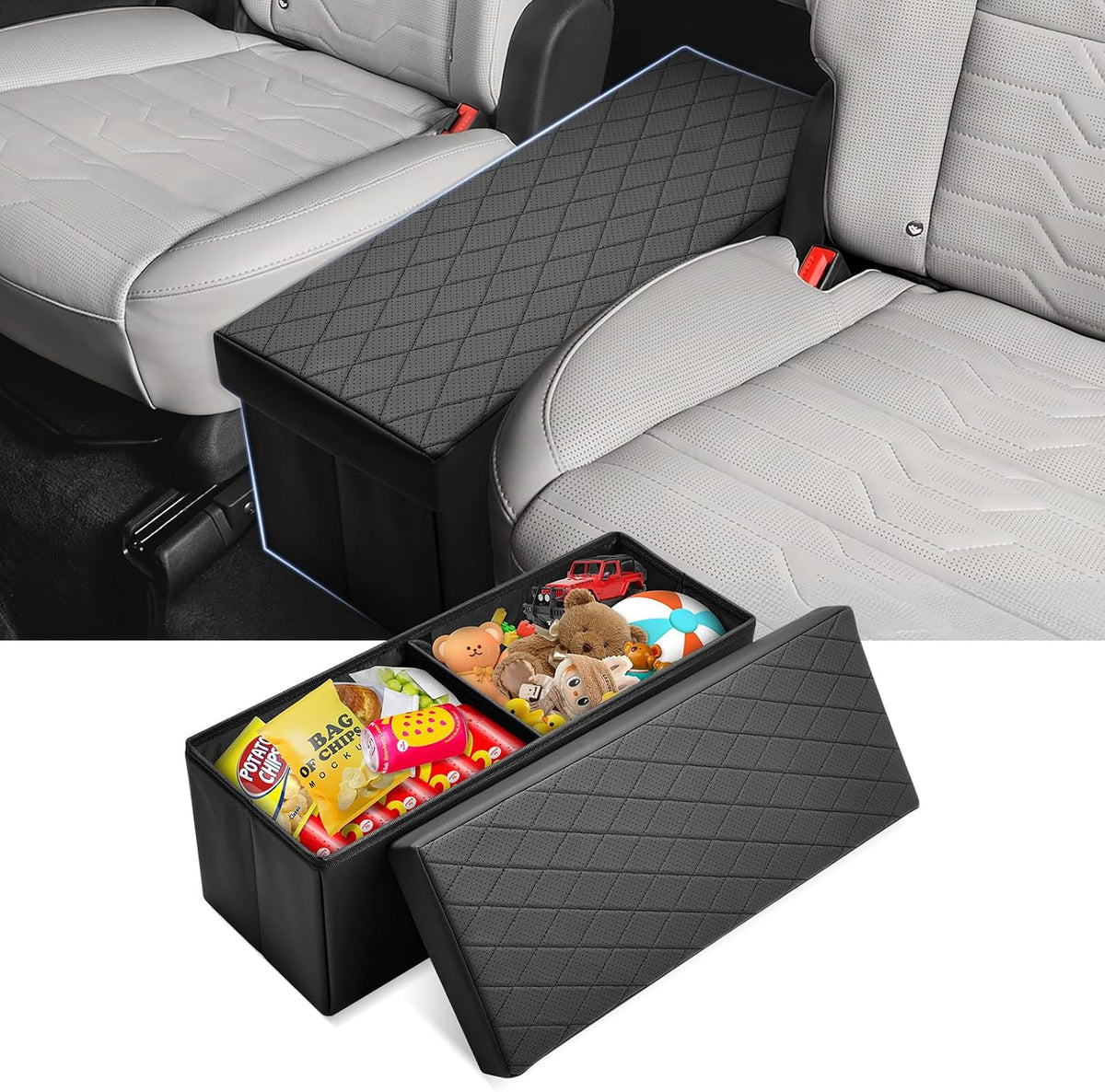 Autorder Car Seat Organizer for 2020-2025 2026 Kia Telluride Accessories Portable Backseat Organizer with Lid Handles Multipurpose Car Floor Storage for Kids Toys Baby Products Daily Necessities